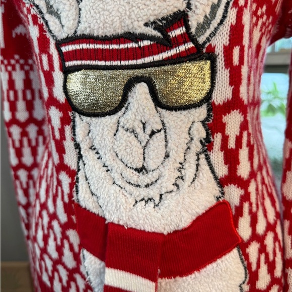 Joyland Cozy Red Ugly Christmas Sweater with Llama Design Party Attire - Picture 3 of 5